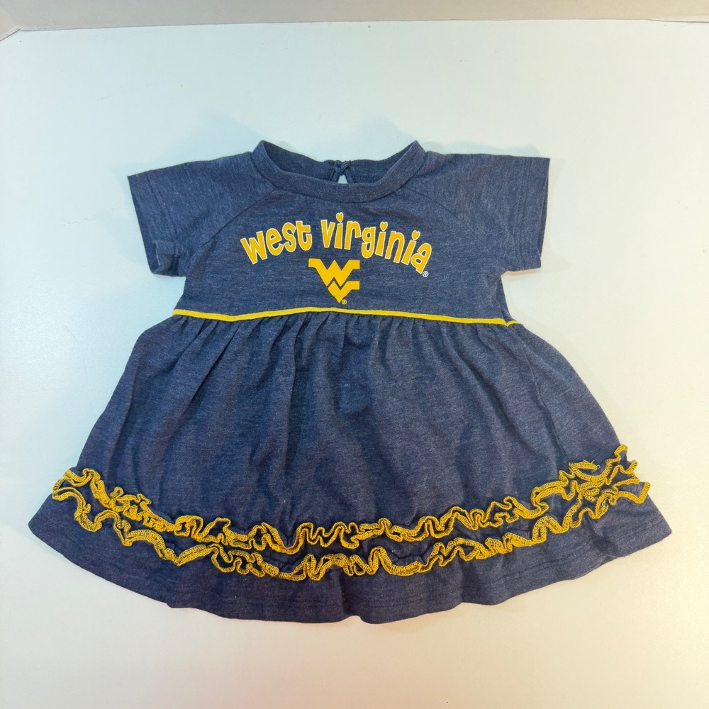 West Virginia Mountaineers WVU Dress Infant 3-6 Months Girl Blue Ruffle NCAA